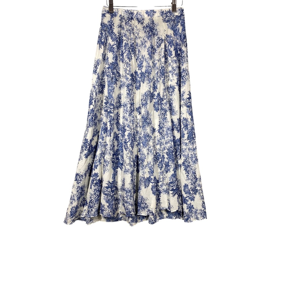 Max Studio Skirt Womens S Blue Excellent Floral Toile Pocket A-Line Midi